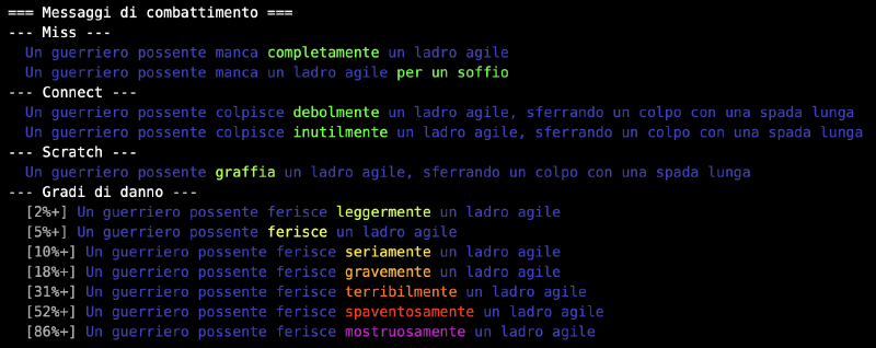 Color coding dei messaggi di danno